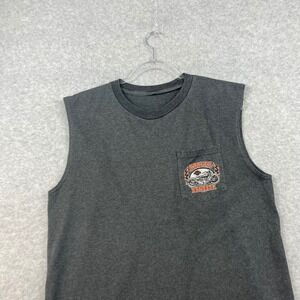 Harley Davidson Tank Top Vintage y2k 2005‎ Eagle Sleeveless Gray Orange EUC